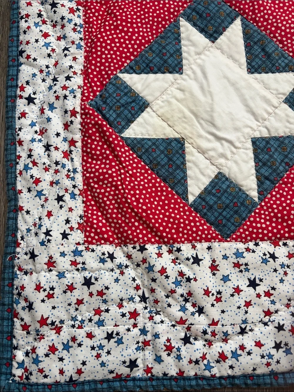 Handmade Star Patchwork Quilt - Red, White & Blue